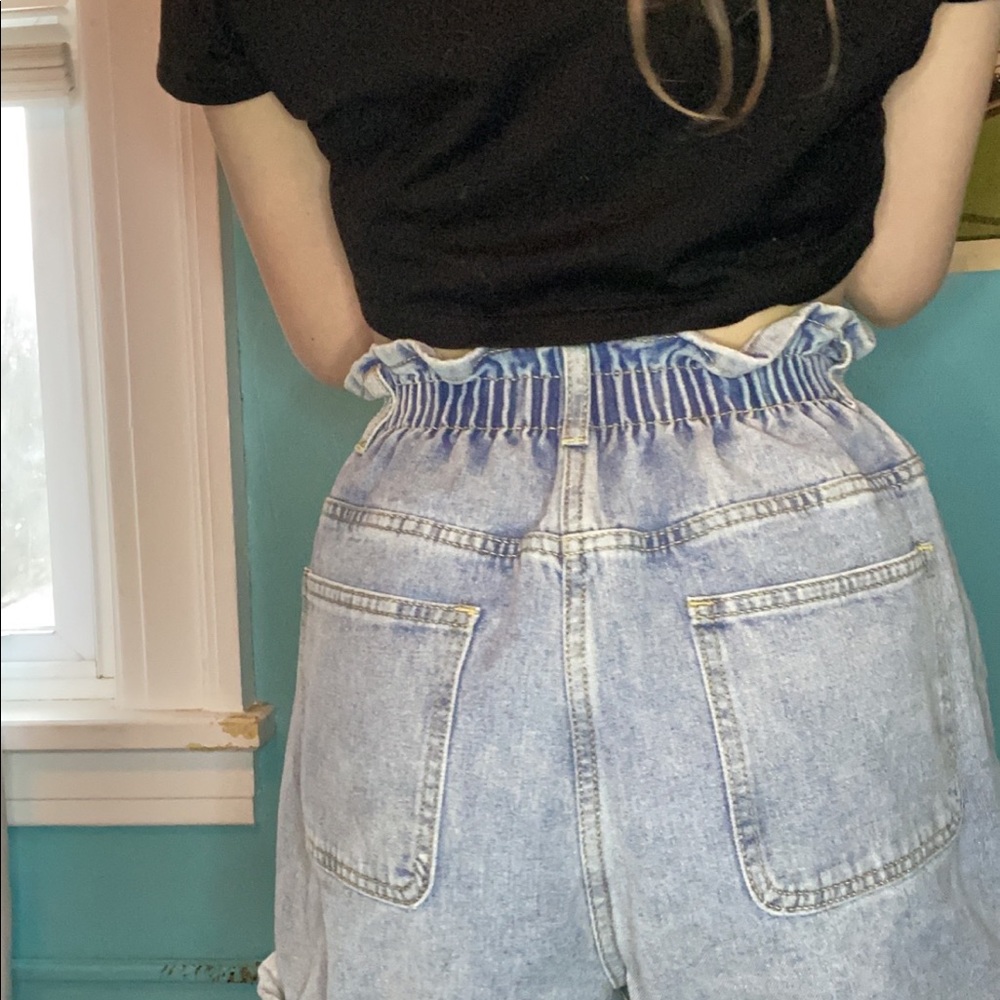 Plaid&plain jean shorts super highrise, color blue